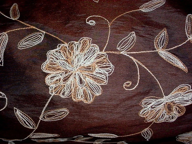 10-1/2Y KRAVET ESPRESSO PARLOR TAUPE EMBROIDERED FAUX SILK UPHOLSTERY FABRIC - Image 3 of 4