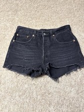Levi s Premium 501 Women s Black Denim Cutoff Shorts Distressed Raw Hem Sz 31
