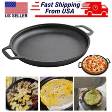 Cast Iron Pizza Pan Pancake Frying Skillet Kitchen Cookware Baking Grill Plate
