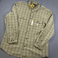 Carhartt Mens Size XL Loose Fit Midweight Chambray Long Sleeve Plaid Shirt Green
