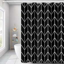 Black and White Pattern Bathroom Shower Curtain Abstract Geometry Line Bath C...