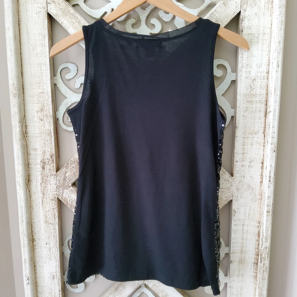 Regata feminina Liz Claiborne sem mangas gola redonda lantejoulas preta tamanho pequeno - Imagem 4 de 4