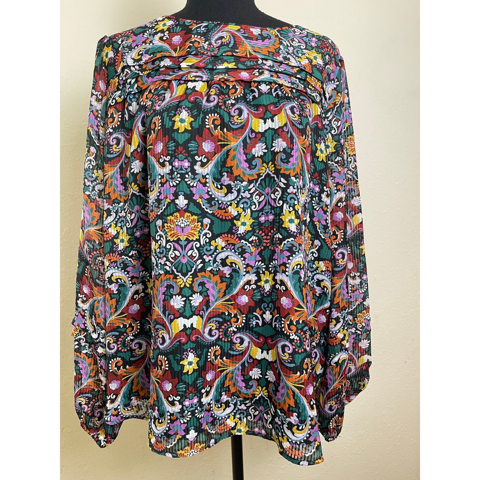 Loft Women's Floral Paisley Long Sleeve Green L Pastoral Garden Cottage Academia