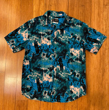 Men's M Short Sleeve Button Up Shirt Pattern Pink Blue Black Abstract Vintage