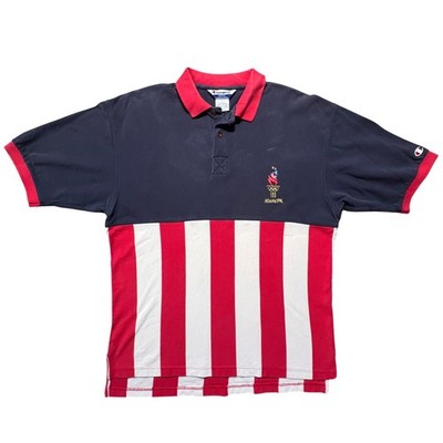 Vintage 1996 Atlanta Olympics Polo Shirt Mens Large Champion Stars & Stripes 90s