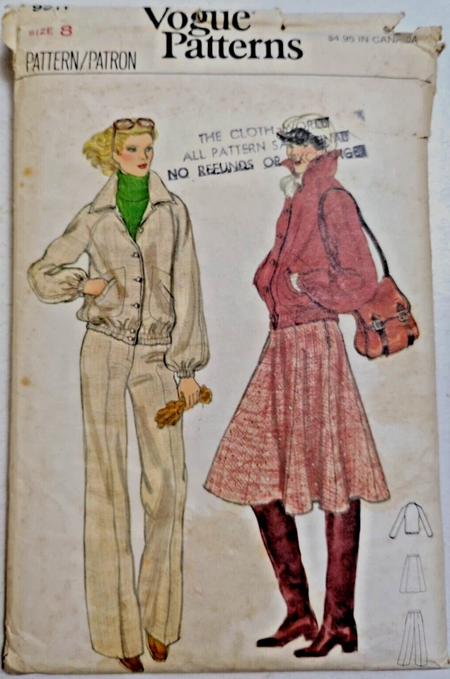 Vogue 9911 Jacket Blouson Skirt Pants Sewing Pattern Ladies 8 Slacks Loose Coat - Image 2 of 4