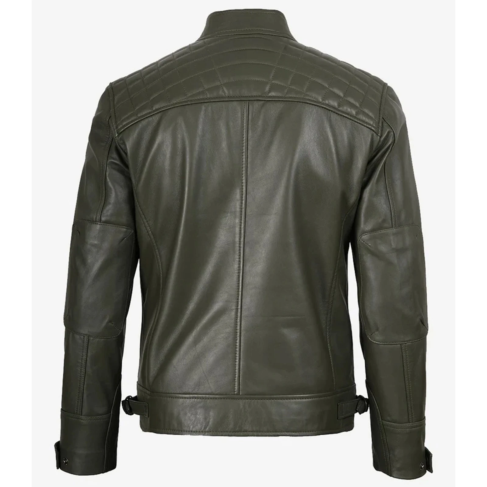 New Green Biker Cowhide Leather Jacket – Men’s Motorcycle Cafe Racer Jacket - product detail image 2