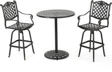Arlana Outdoor Cast Aluminum Bar Set, 3-Pcs Set, Shiny Copper Finish