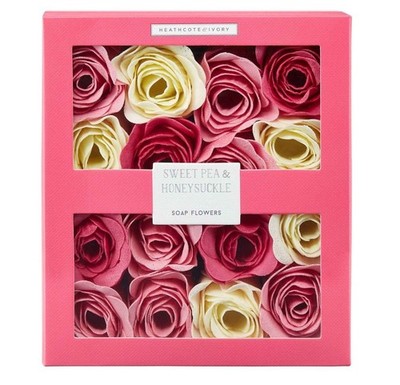 Heathcote & Ivory: Seifenblüten / Badeblüten, Sweet Pea & Honeysuckle in Box 96g