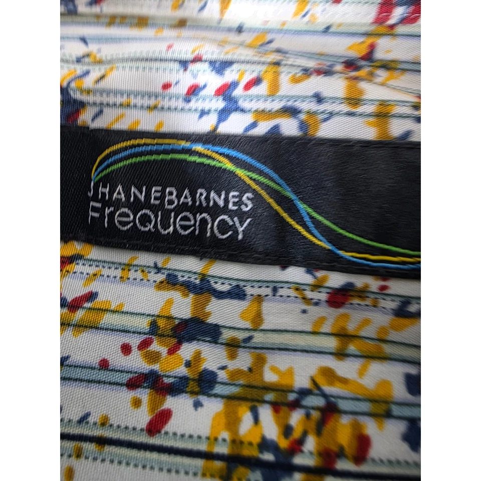 Camisa deportiva de manga corta JHANE BARNES amarilla roja floral de algodón talla L Foto 4 de 4