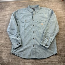 Carhartt Shirt Mens Medium Blue Chambray Double Pocket Cotton Work