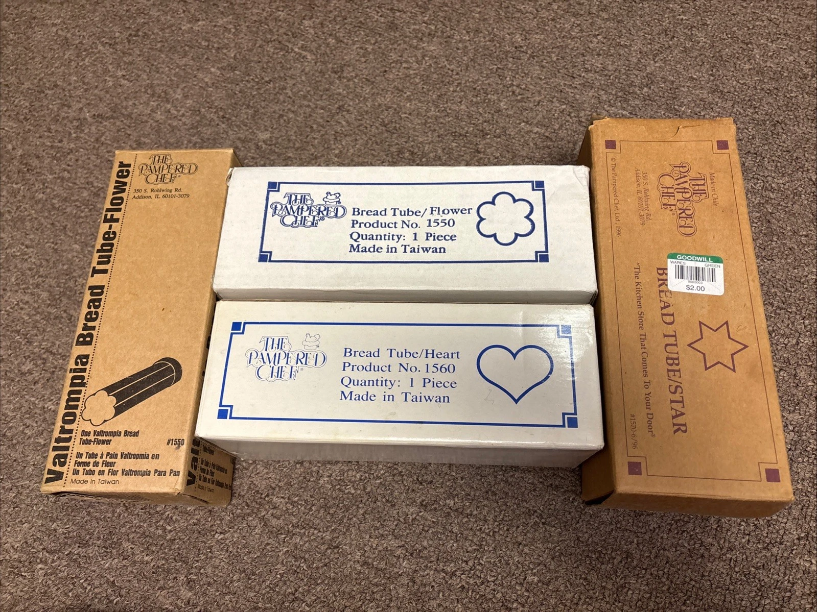 LOT 4 The Pampered Chef Bread Tubes Star, 2 flower, Heart. Vintage