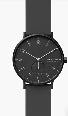 Skagen Denmark  Mens Aaren Kulor Rubber Strap Watch, 41mm Color Black