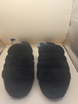 UGG FLUFF YEAH SLIDE BLACK SHEEPSKIN  FUR SLIPPER Size 10  1095119 FREE SHIP