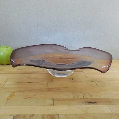 Adam Jablonski Large Blown Glass Bowl 15'' Purple White Sommerso Signed