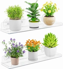 2-Pack Acrylic Window Plant Shelves, 14.6 x 3.6 inch, Suction Cup Sill Extender