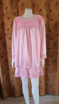 Women Nylon Nightwear Set Two Layer Silky Smooth Comfortable Delicate Lace/M-2XL