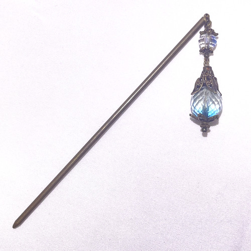 Japanese Hair Stick Vintage Lantern Blue Crystal Beads Artisan Kanzashi Kimono