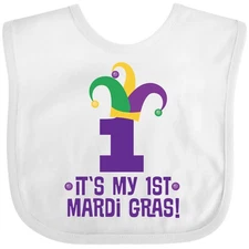 Inktastic 1st Mardi Gras Jester Hat Childs Party Baby Bib First Holiday 2025