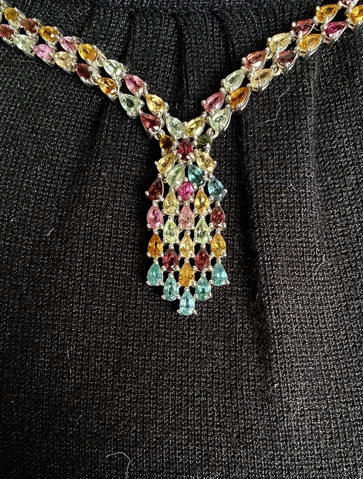 Collar de turmalina múltiple en platino sobre plata de ley 18 pulgadas, 19,20 Cwt Foto 2 de 4