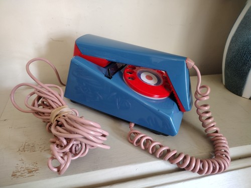 Vintage Rotary Dial Trim Telephone Blue White Red Retro Landline Phone Prop Usd - Picture 3 of 21