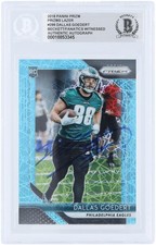 Dallas Goedert Eagles Signed 2018 Panini Prizm Prizm Lazer #299 BAS Rookie Card. rookie card picture