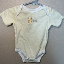 VTG Disney Classic Pooh Baby Bodysuit 3-6M Yellow Stripe Y2K Winnie the Pooh
