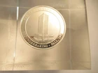 1973  1 oz .999 silver round, Arizona Bank Building in lucite as paperweight