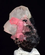 2.6cm RHODOCHROSITE CRYSTALS TWIN FLUORITE PERU UCHUCCHACUA SPECIMEN RB668
