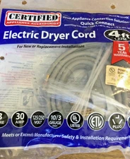Certified Appliance Accessories electric dryer cord model 90-1020QC, installatio