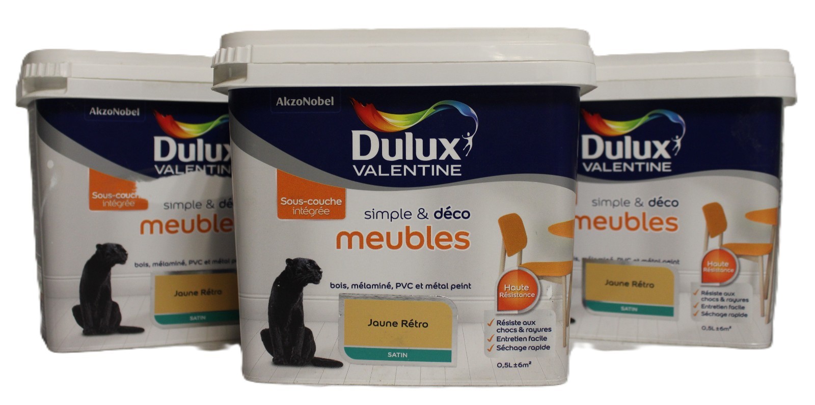 Peinture Dulux Valentine Jaune Rétro 3x0,5L pour relooker un buffet vintage