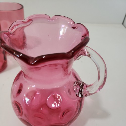 AA Importing Co. Cranberry Thumbprint 5" Pitcher 3 Glasses - Picture 6 of 12