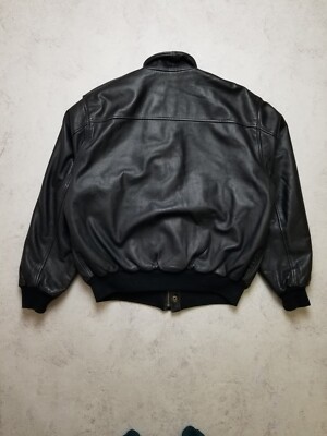 Chevignon Vintage Leather Jacket Flying Wear Biker Black Size L | eBay