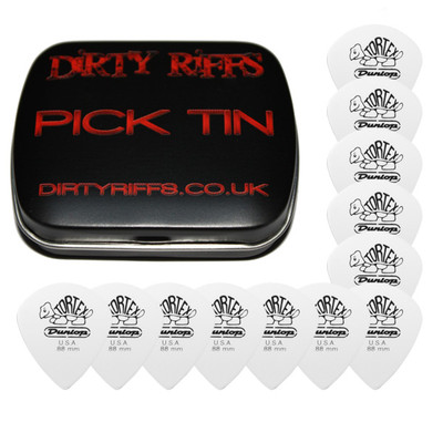 12 x Dunlop Tortex Jazz III 3 weiße Gitarren-Plektren/Gitarrenplektren 0,88 mm in Plektrum-Dose