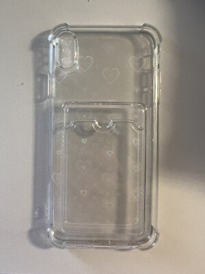 SHEIN Clear Holographic Hearts Card Slot iPhone Xs Max Case With Laser Paper