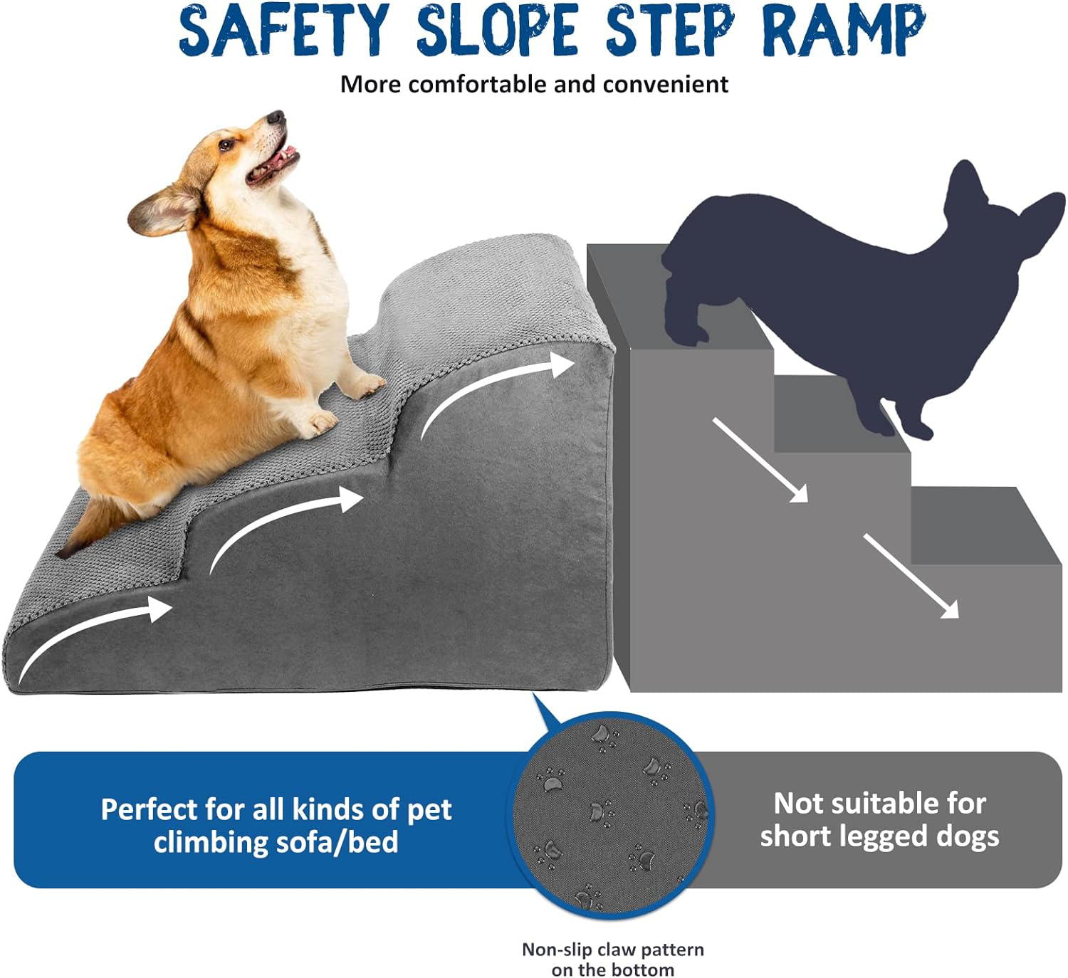 ZNM Pet Stairs, 3Steps NonSlip Dog Steps for Sofa and Bed, High