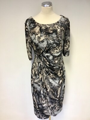 CONNECTED APPAREL GRAU & BRAUNTÖNE DRUCK KURZÄRMELIGES KLEID GRÖSSE 12