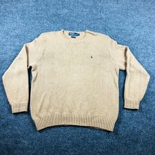 Vintage Polo Ralph Lauren Sweater Mens XL Tan Knit Pullover Long Sleeve Pony