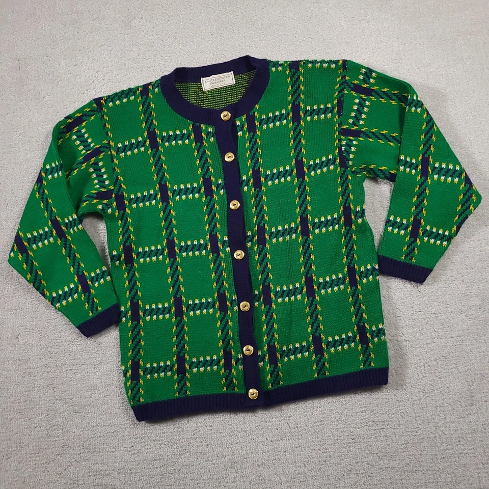 Cárdigan Suéter Acrílico De Colección Estados Unidos Para Mujer Mediano Verde Cuadros Botón EE. UU. Foto 2 de 4