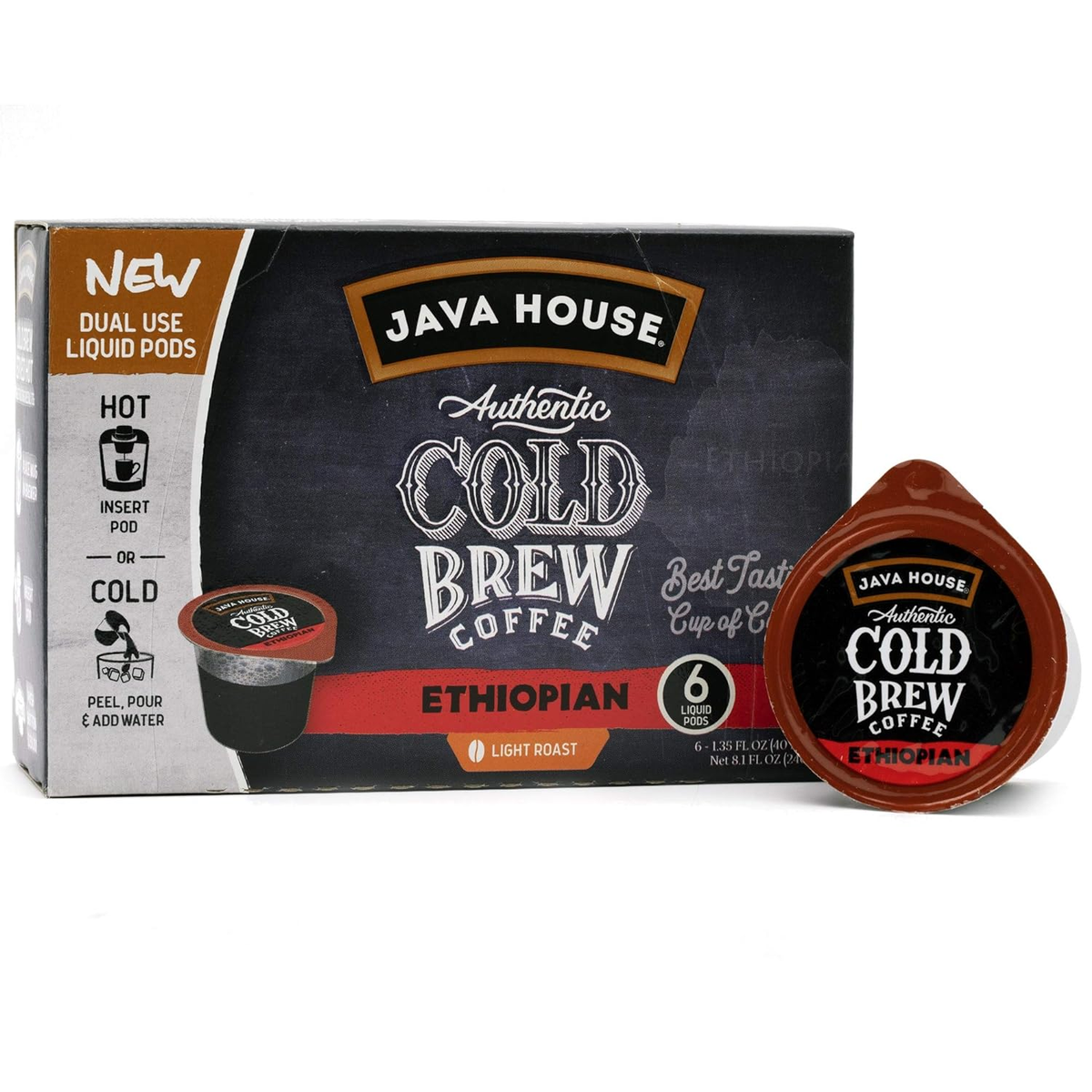 Cold Brew Coffee Concentrate Single Serve Liquid Pods, Ethiopian