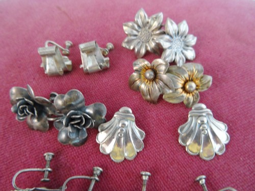 LOT OF 14 ANTIQUE & VINTAGE STERLING SILVER .925 EARRINGS~70 GRAMS - Picture 8 of 10