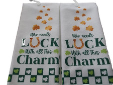 St. Patrick's Day Kitchen Dish Towels 15" x 25" Set of 2 NWT LUCK CHARM