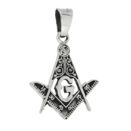 Sterling Silver Square & Compass Masonic Symbol Pendant / Charm, Box Chain   - Picture 1 of 2
