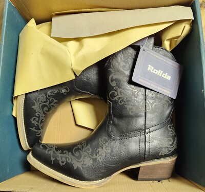 Rollda Western Black Cowgirl Boots (New in Box)   Size 8.5
