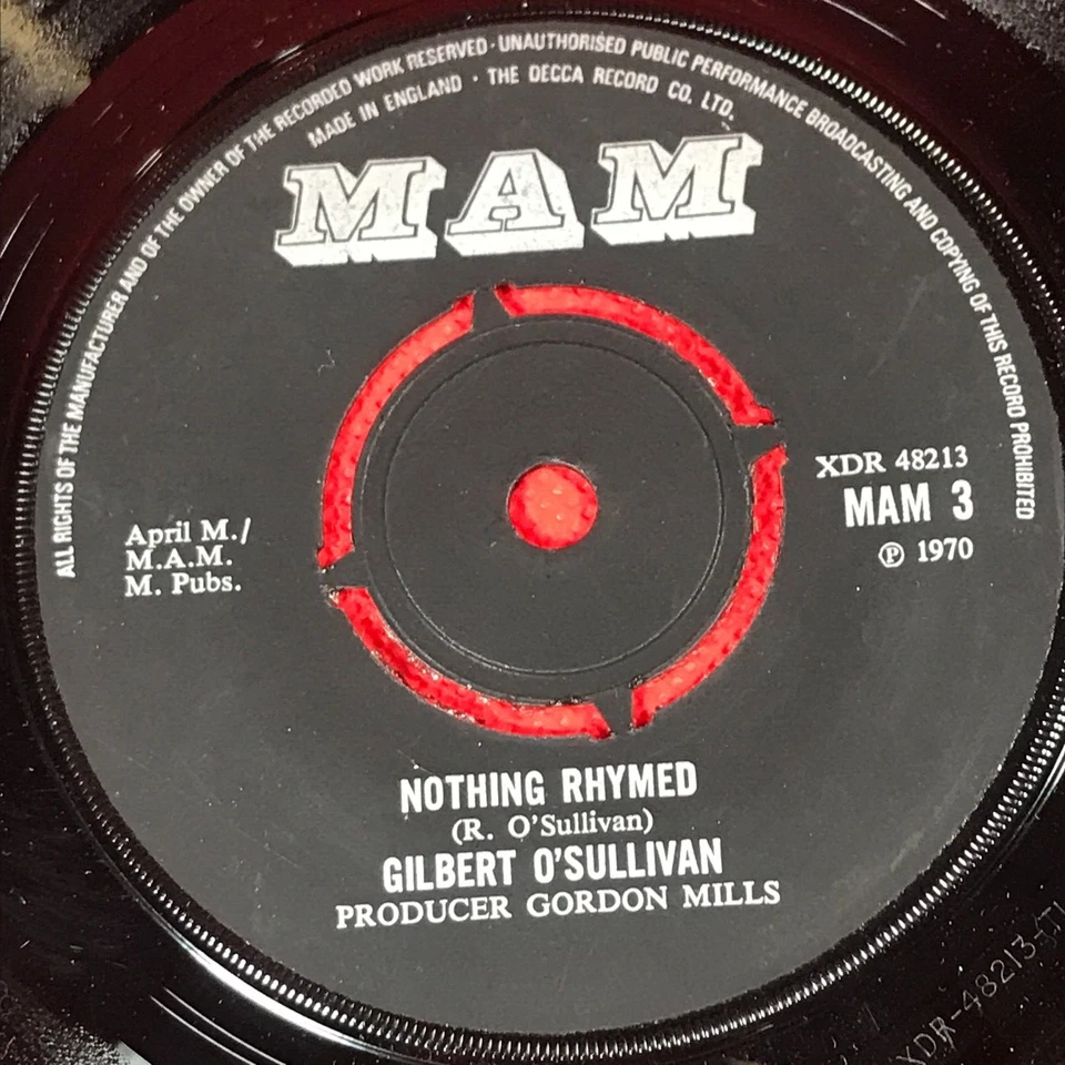 GILBERT O'SULLIVAN Nothing Rhymed 1970 UK 7" vinyl single Everybody Knows 45 - Image 3 of 4