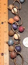 Vtg  Brass Loop Wood Dangle Beads Bracelet Primative Tribal Earth tones