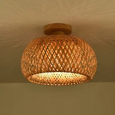 Vintage Pendant Light Bamboo Wicker Rattan Shade Hanging Ceiling Lamp Fixture
