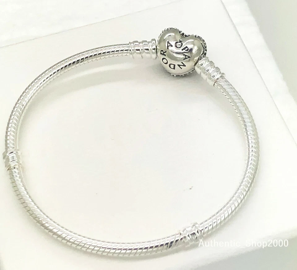 NUEVO Auténtico Brazalete Pandora Momento Plata 925 Brillante Corazón Dije 590727CZ Foto 3 de 4