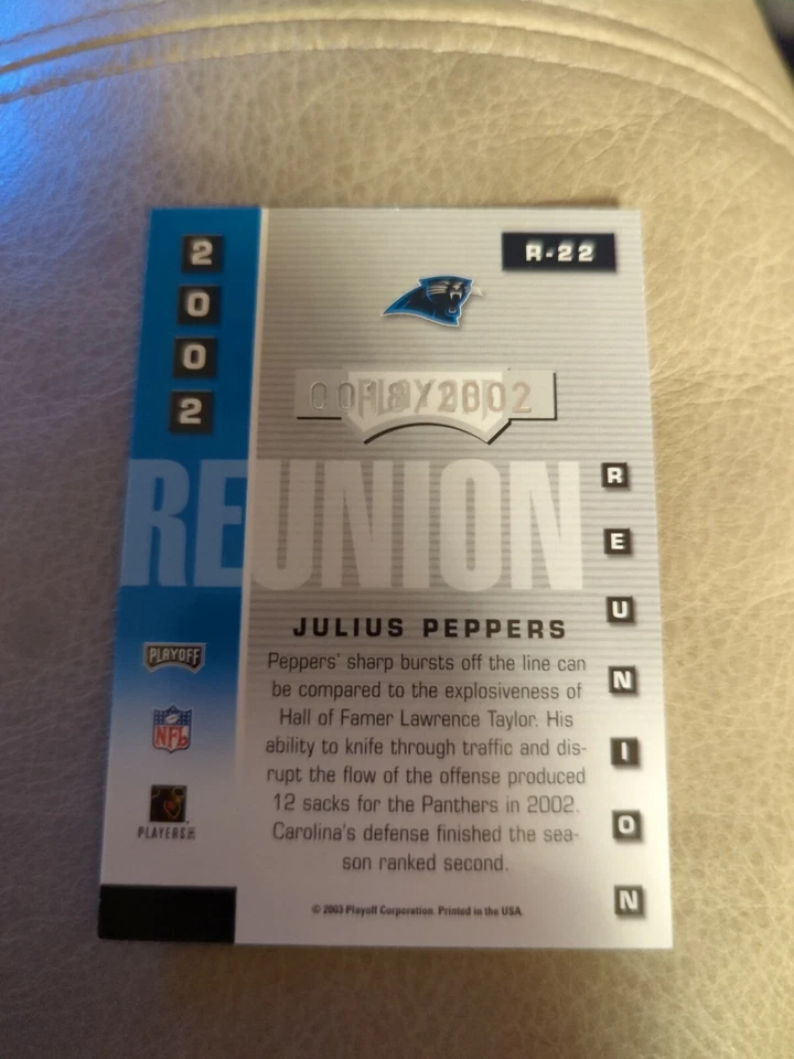 2003 Playoff Prestige 2002 Reunion #R22 Julius Peppers /2002 - NM-MT - Image 2 of 2