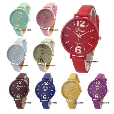 Damen dünne schmale Armband Analog Armbanduhr Uhr PU Leder 10 Farben UK Verkäufer